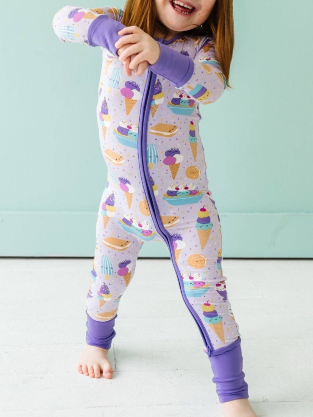 Little Sleepies bamboo romper in the Wildberry Ice Cream